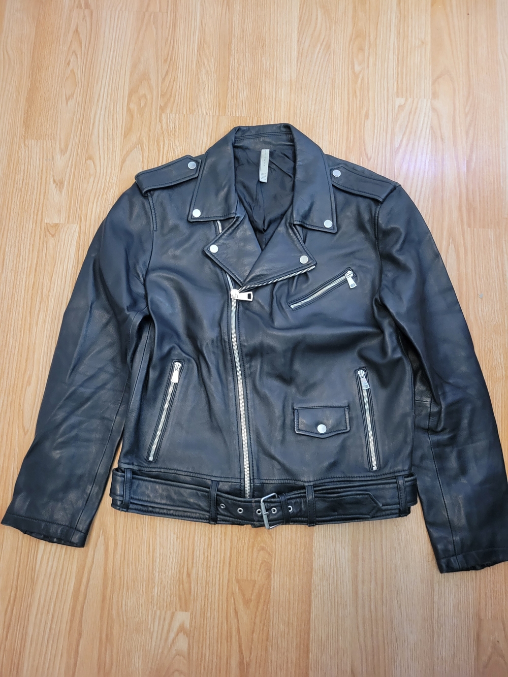 Zara Man Black Leather Biker Jacket - Large